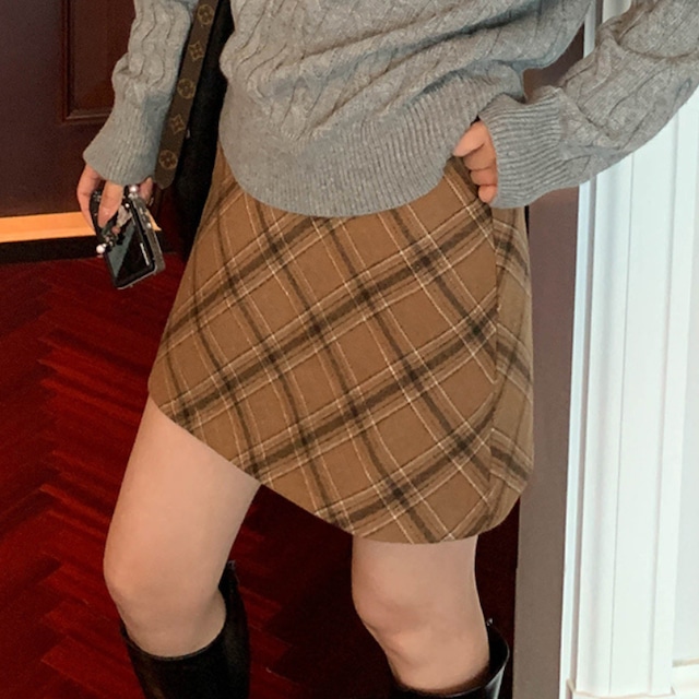 Diagonal check mini skirt 00185