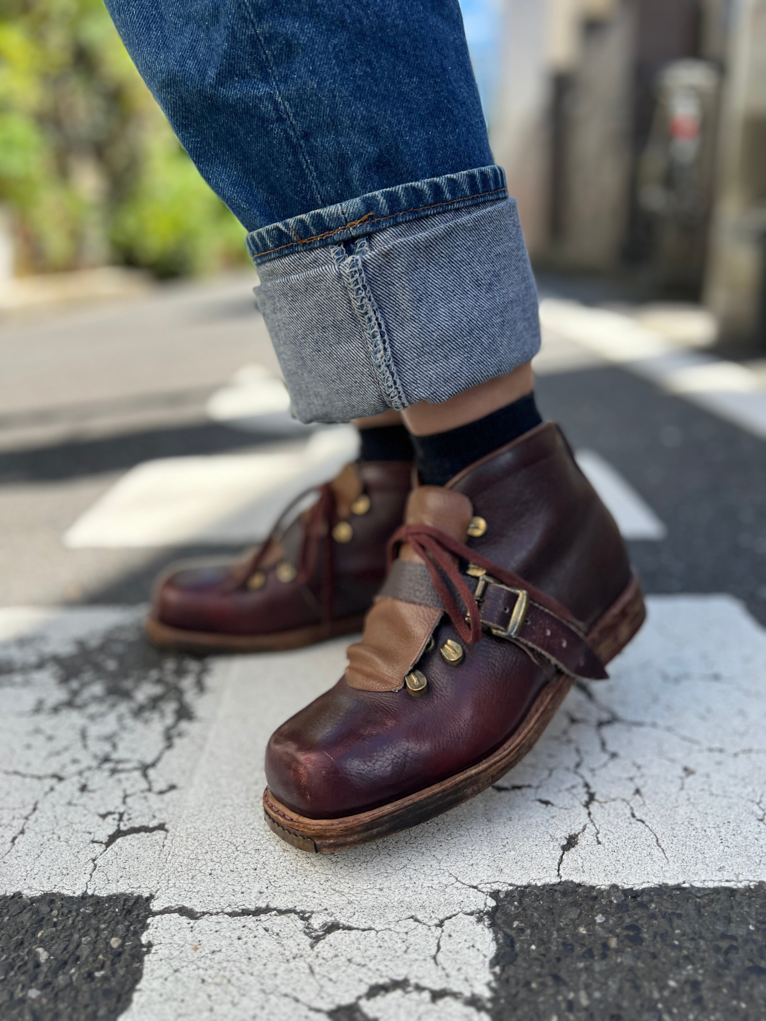 【24cm】Vintage brown Leather Mountain Boots