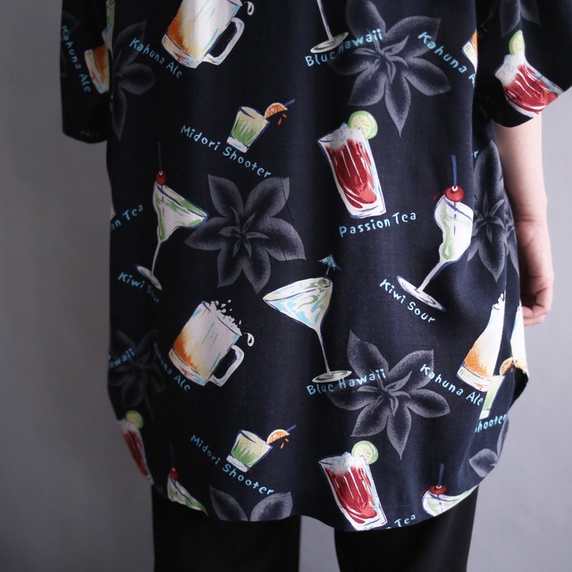 many many cocktail pattern loose h/s shirt