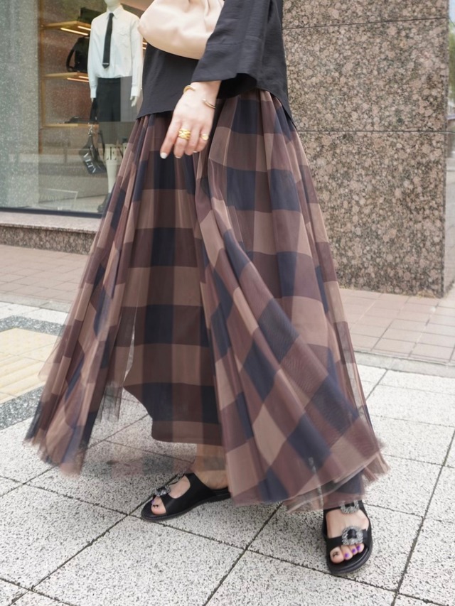 block check tulle skirt / brown × black check 9/29 21:00 ～ 再販 (即納)