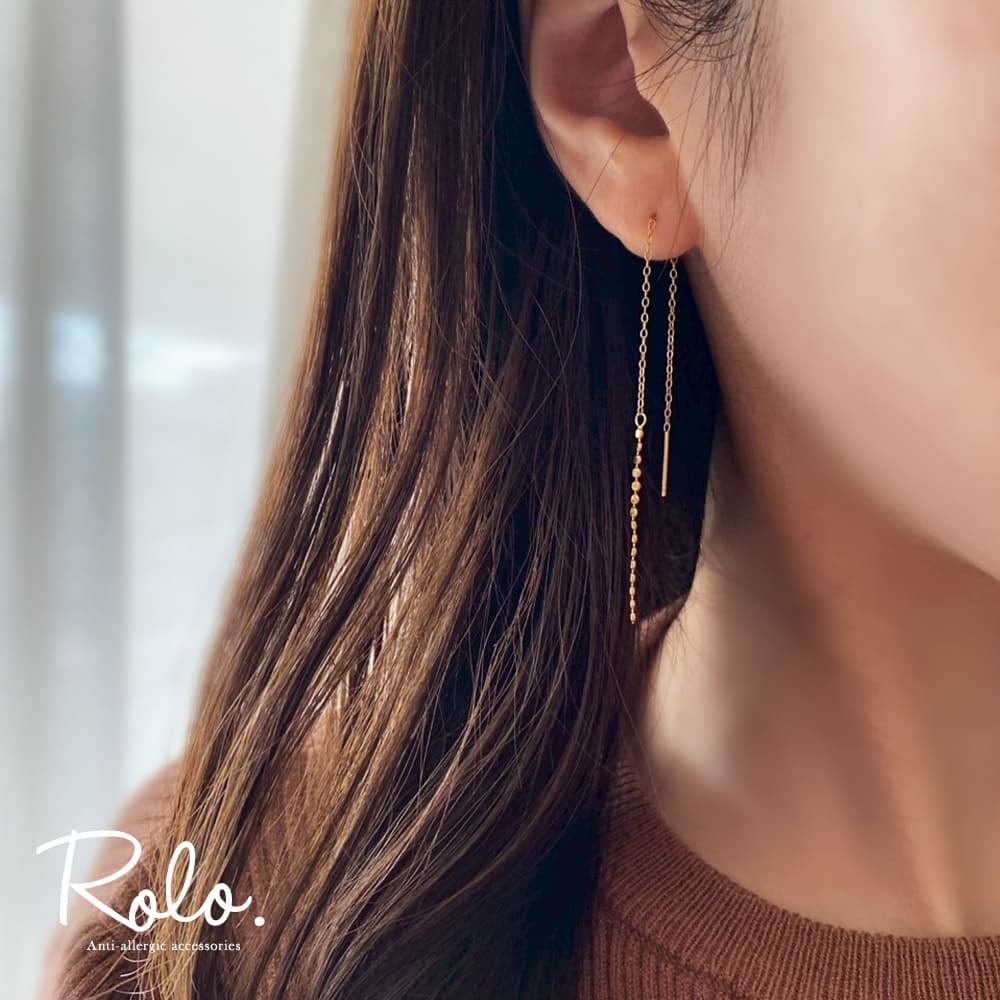 フラットボールチェーンピアス シルバー925