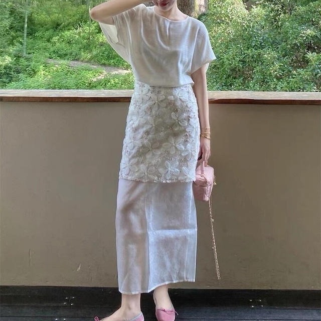 embroidered skirt and tops set 10950