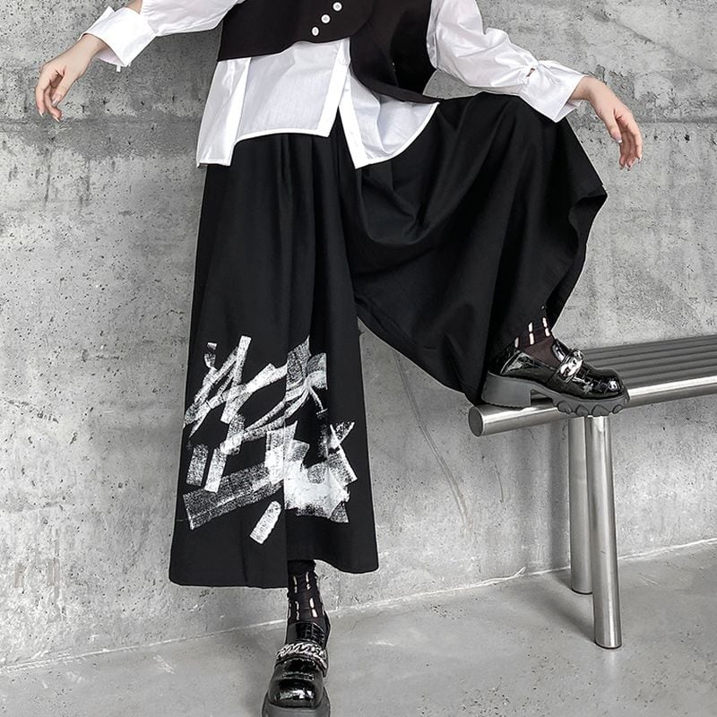 プリントカジュアルワイドレッグパンツ PT0221