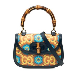 グッチ バンブー ハンドバッグ ショルダーバッグ 2WAY 678489 ネイビー マルチカラー PVC レザー レディース GUCCI 【中古】