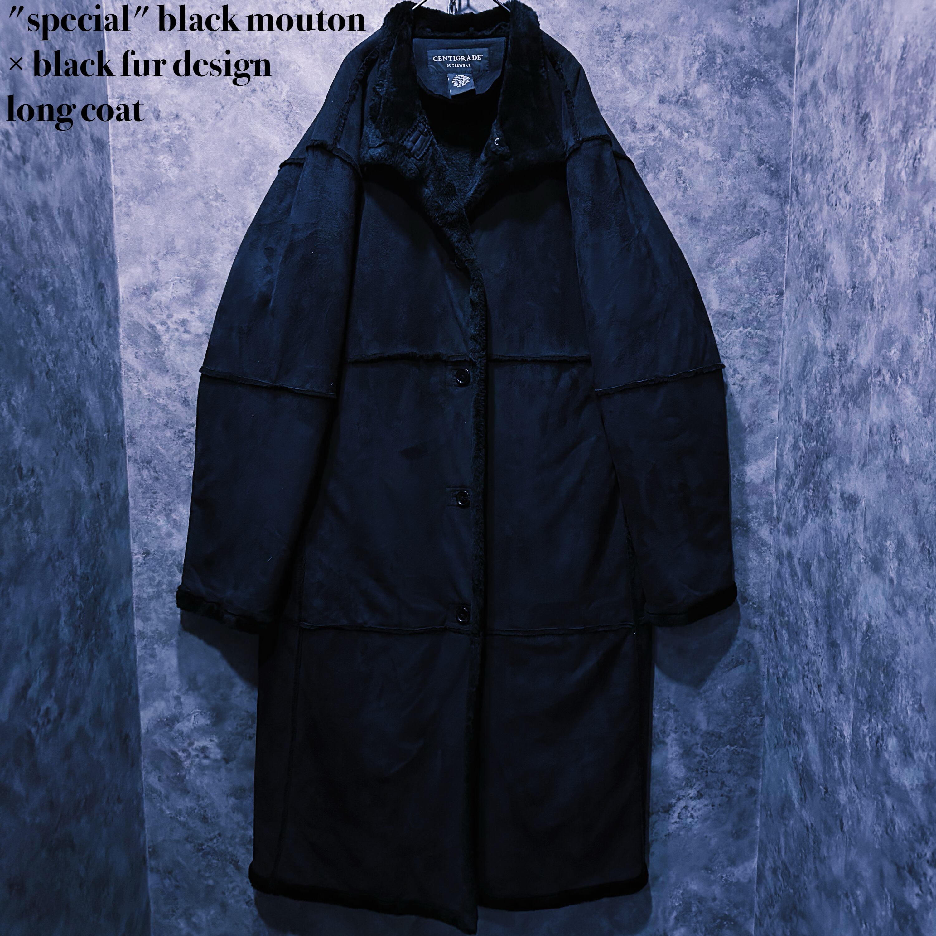【doppio】"special" black mouton × black fur design long coat