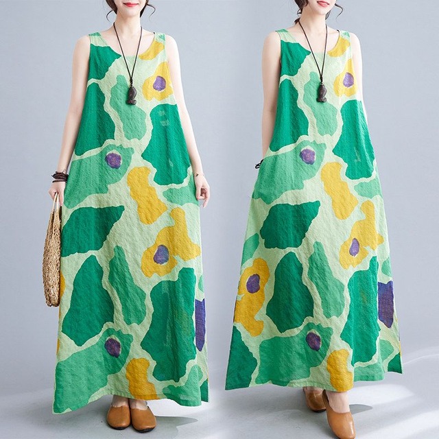 ARTISTIC PRINT SLEEVELESS MAXI DRESS M-17880