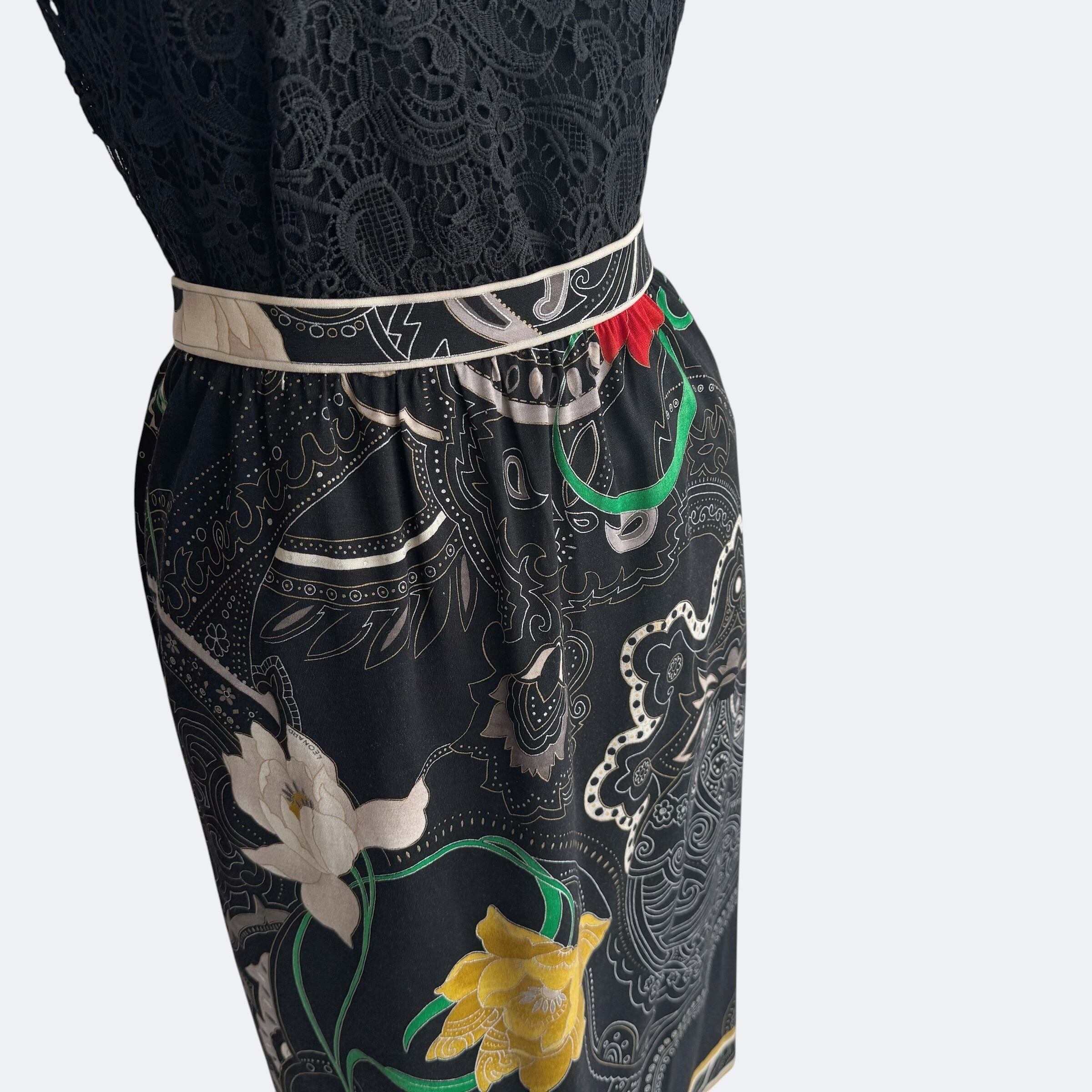 LEONARD 花柄 ひざ丈スカート ブラック LEONARD FASHION レオナール スカート ブラック 花柄 ひざ丈 | monchouchou