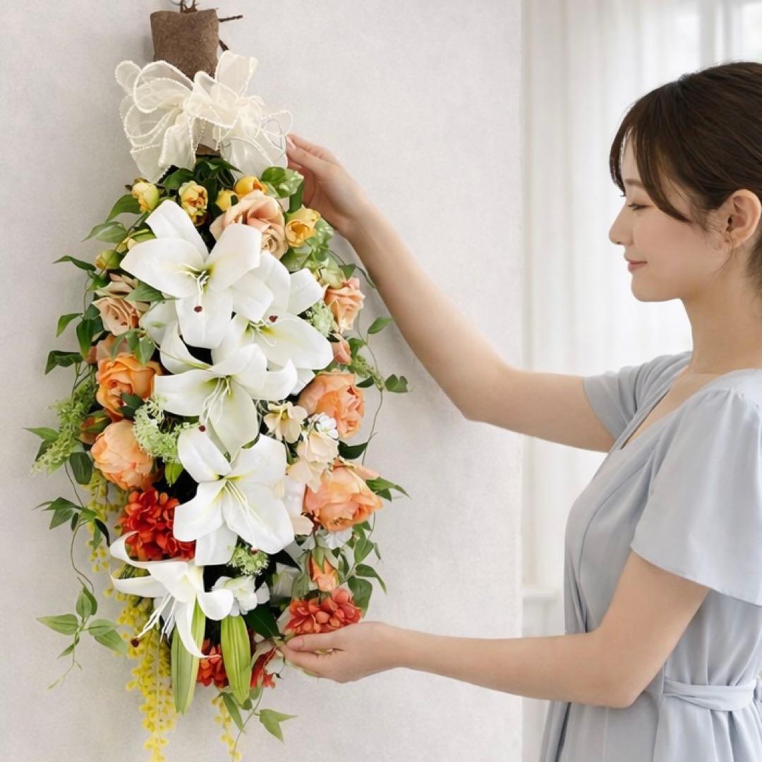 光触媒フラワー「ノーブル・カサブランカ」特大80cm 薔薇とミモザの