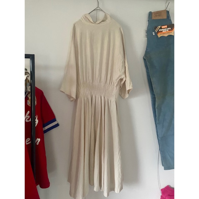 80s ～Ecru waist tuck dress