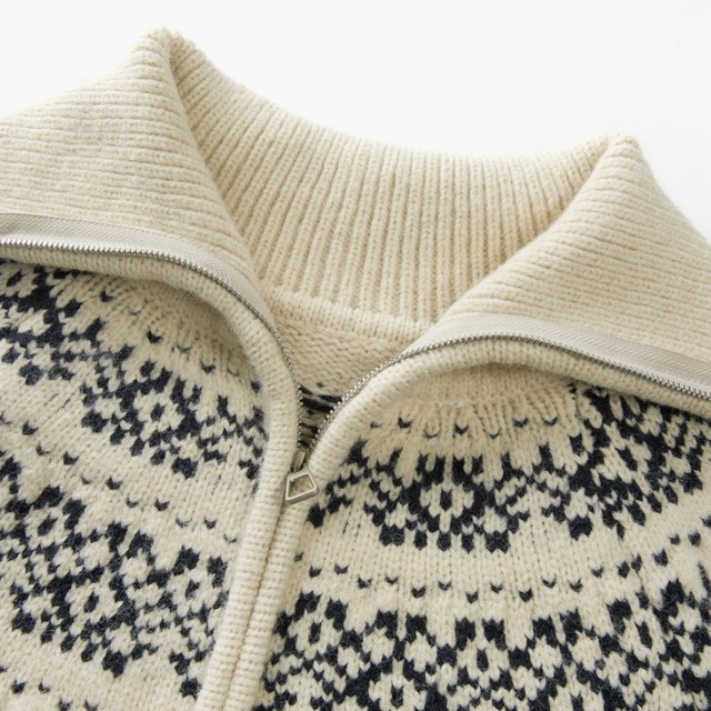 fair isle zip-up cardigan　J00436