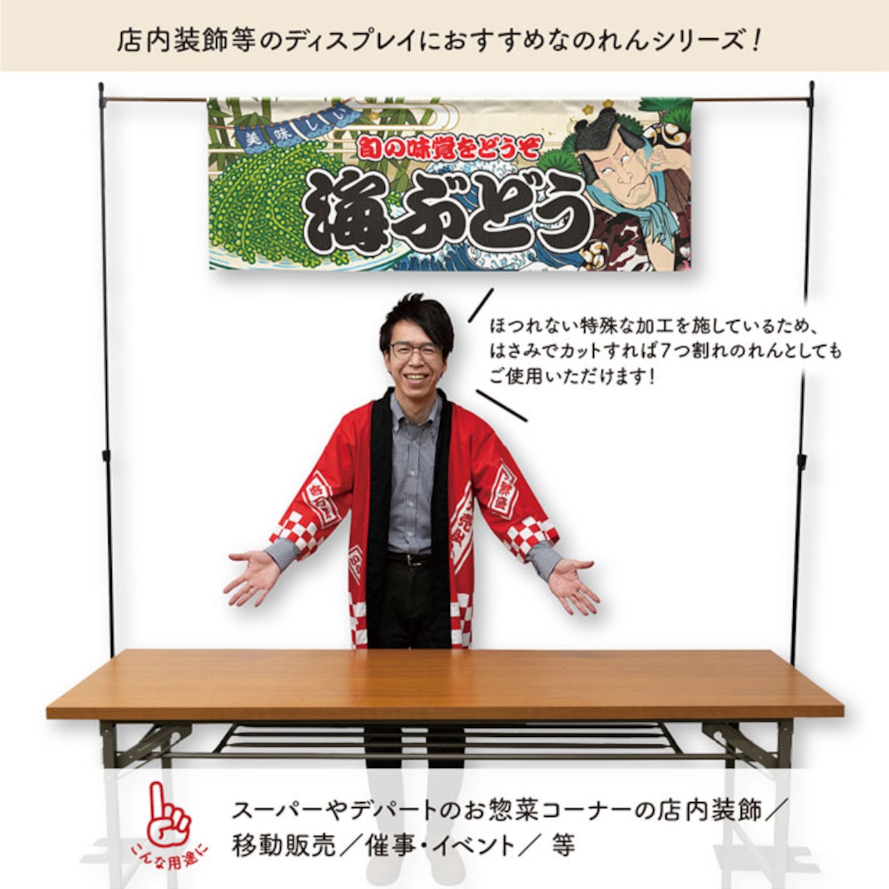 【受注生産】のれん 海ぶどう Yakusha-e Style 140×50cm 45462