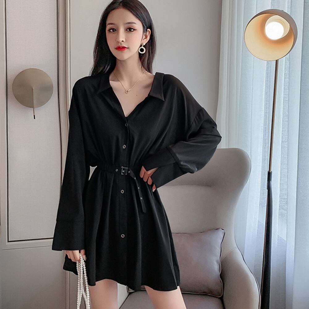 長袖 シャツワンピース レディース きれいめ ワンピース 春 夏 秋 ミニワンピース おしゃれ ミニ 二次会 パーティー 黒 Ritz Chic