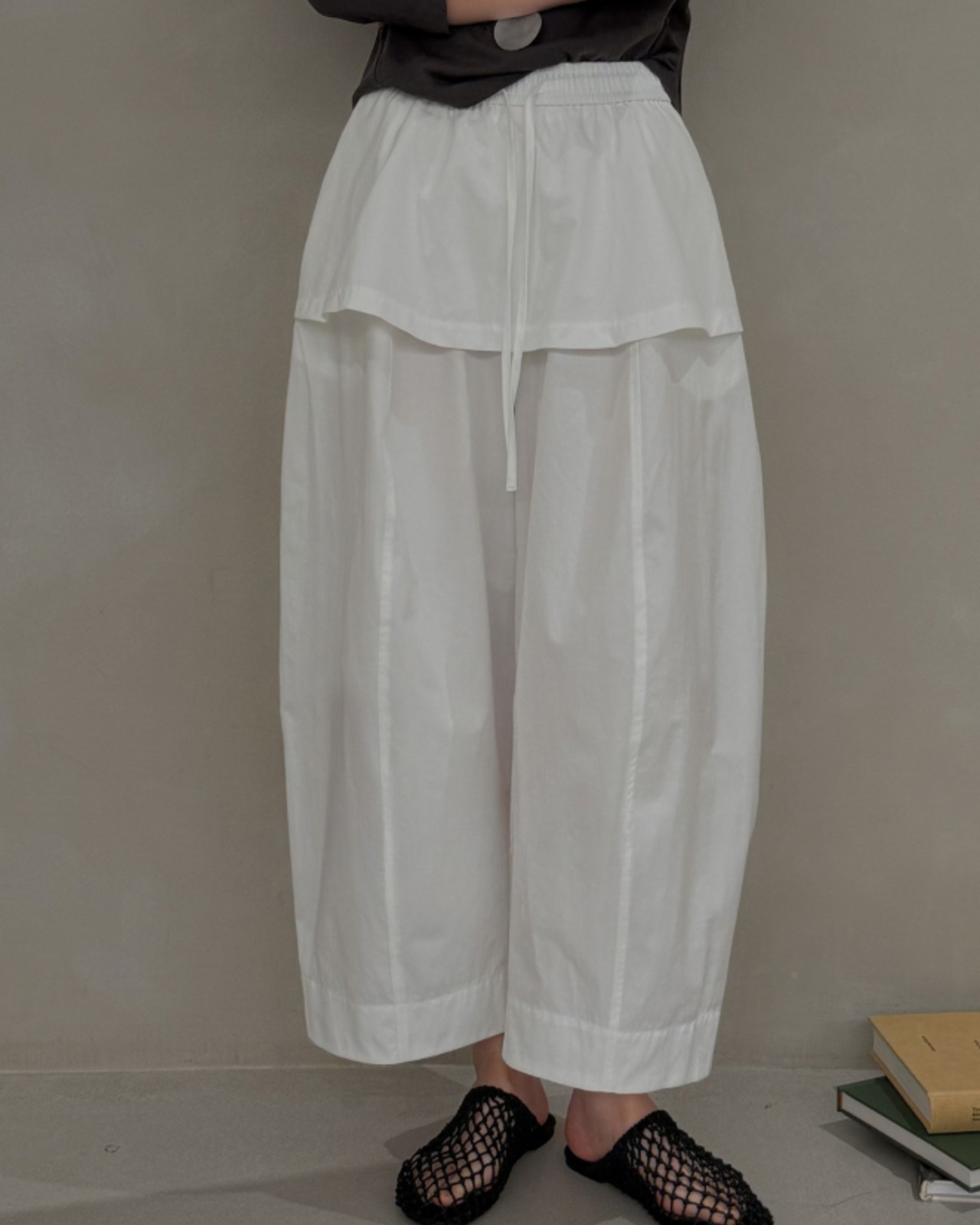 リネンブレンド ティアードワイドパンツ