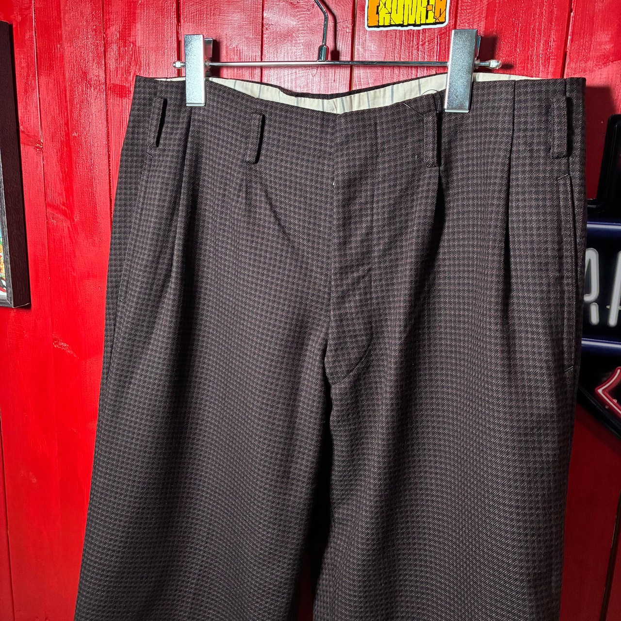 70s Vintage2タック スラックス ブラウン 裾スナップ TALONジップ