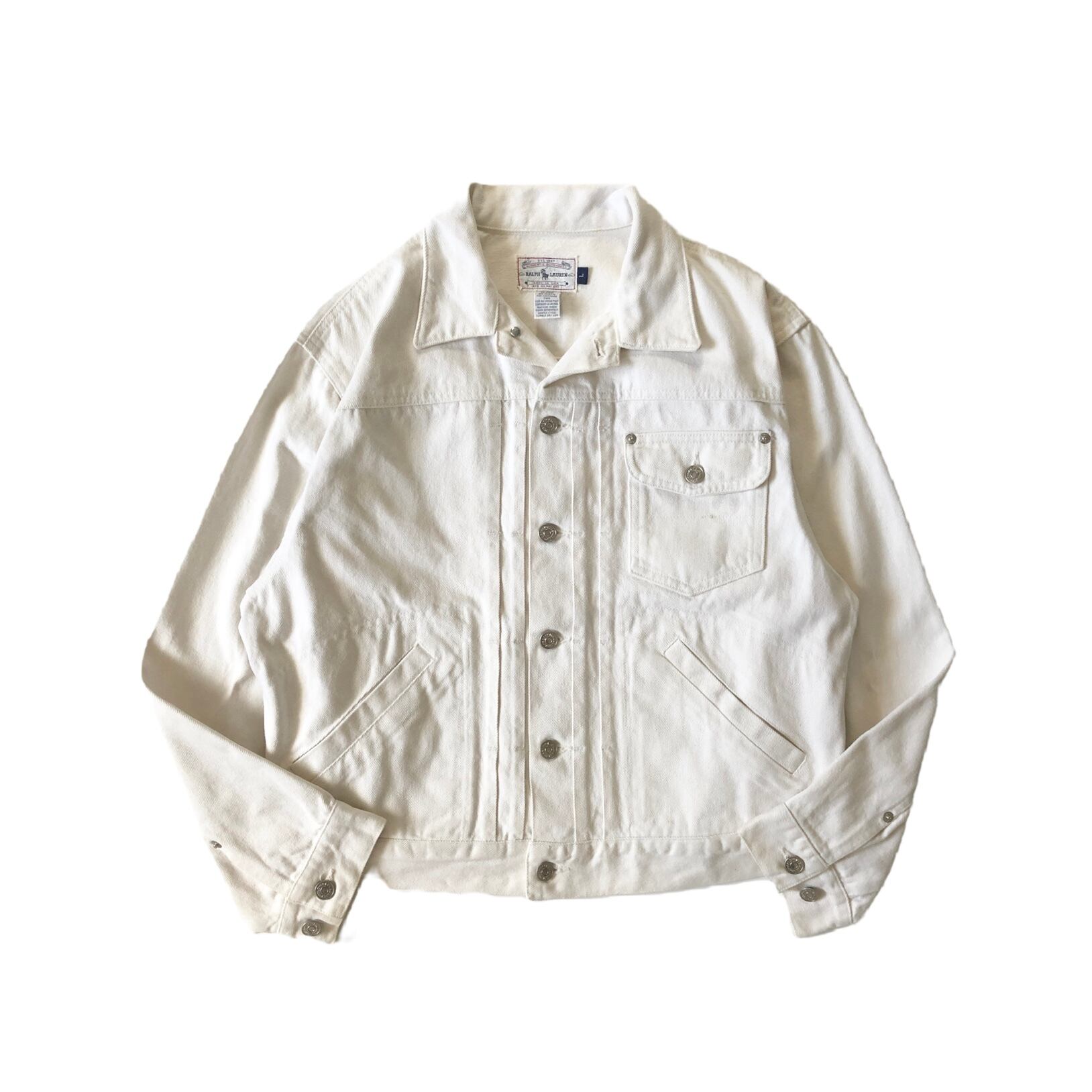 90sポロbyラルフローレン　ホワイトデニムジャケット2ndタイプ ハギ付き 80-90s Ralph Lauren white denim jacket 