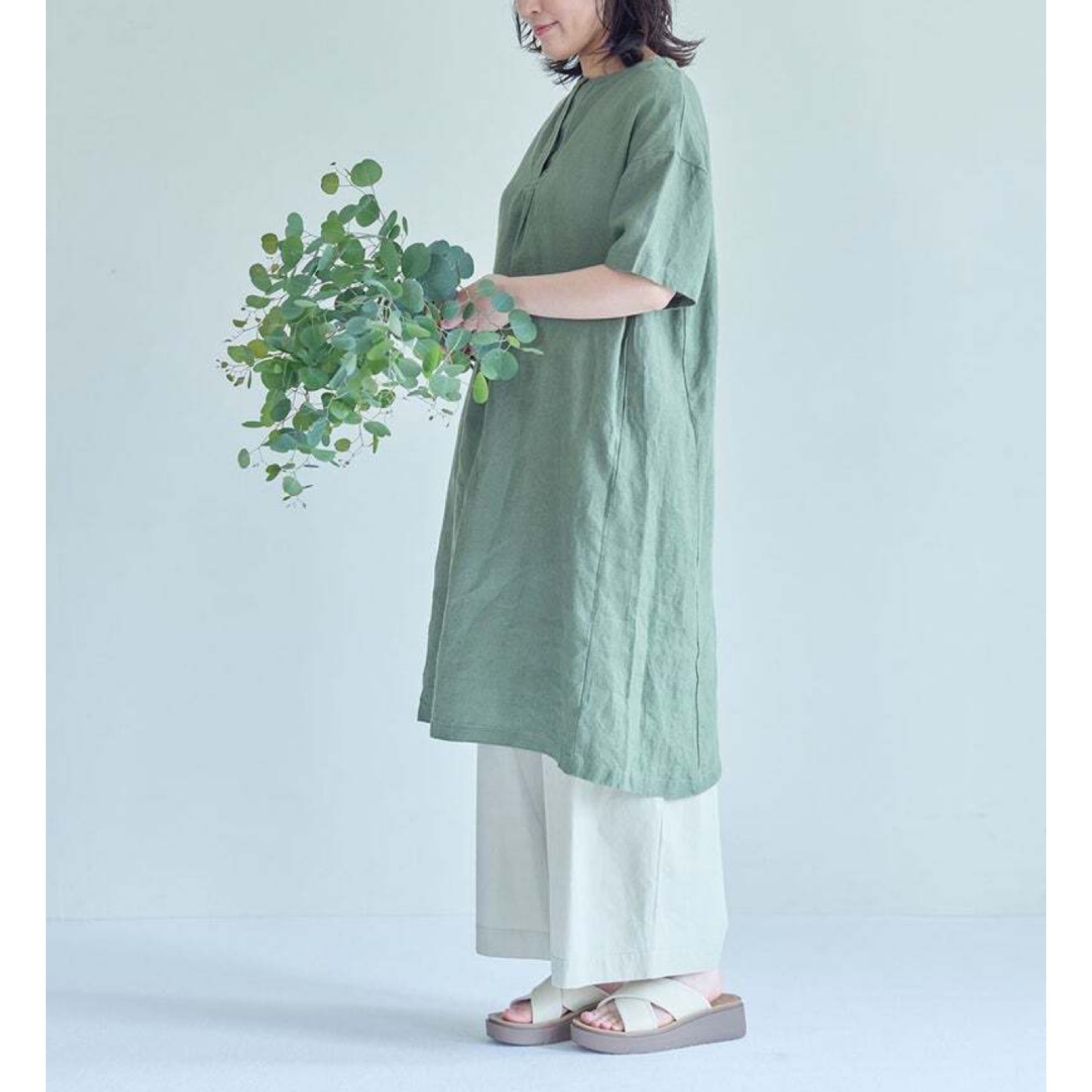 fog linen work │ヘルガチュニックワンピース(リネン100%・普通地)シトロネル