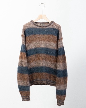 vintage stripe pattern kid mohair knitted sweater