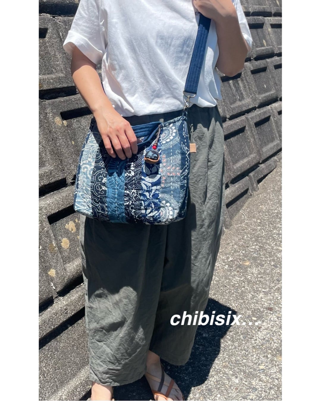 chibisix○○ハンドメイド 古布 バッグ○○型染め 絣 藍染 刺し子 剣道