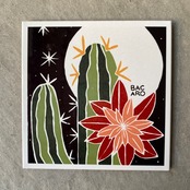 ボルジェス木版画 BACARO BORGES タイル『サボテンの花』