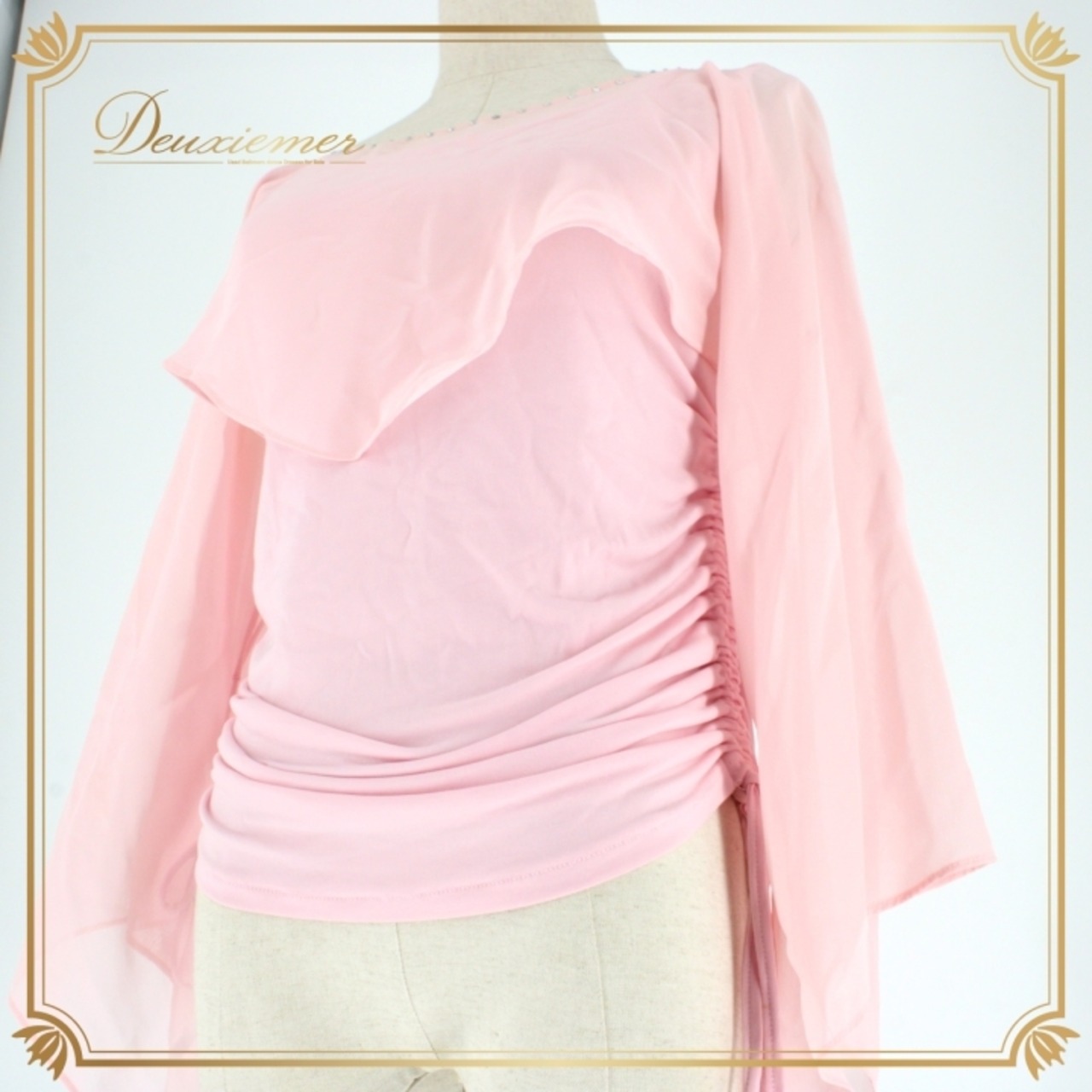 社交ダンス 衣装 スタンダード トップス レッスンウェア レディース Create-Sun クリエイトサン ピンク系 ラインストーン 無地 練習着 春色 伸縮性 練習用 女性用 トップス おしゃれ ダンスウェア コスチューム ストレッチ ルームウェア ラウンドネック ベーシック 体型カバー 袖あり デザイン性 パーティー用 発表会用