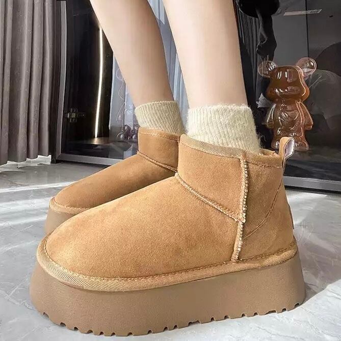 UGG風デザイン☆プラットフォームミニムートンブーツ(ブラウン 