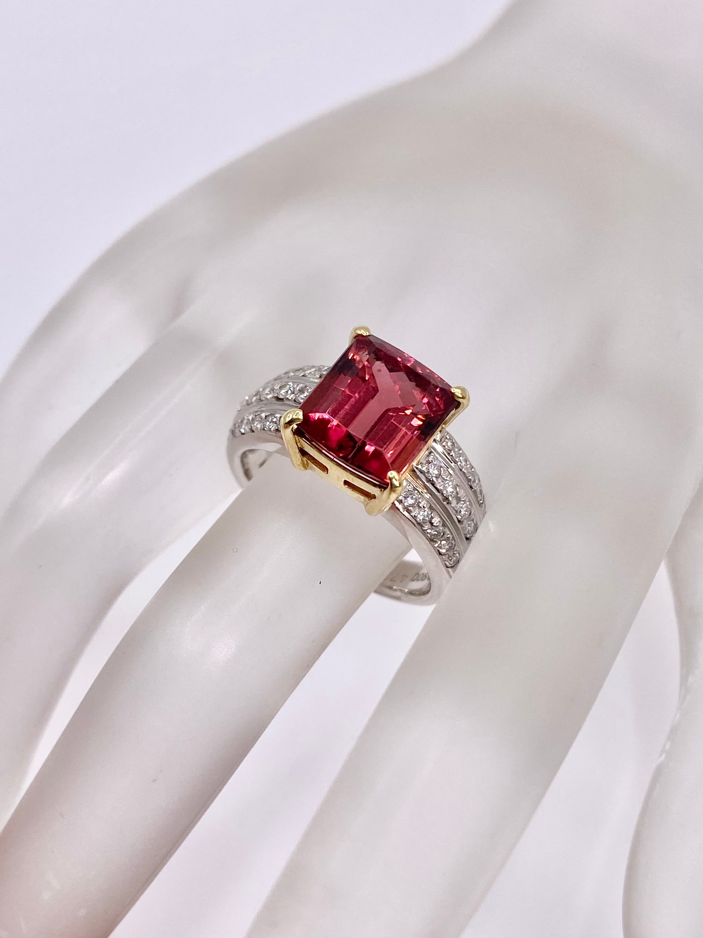 ピンクトルマリン 4.78ct / ダイヤモンド 計0.33ct Pt900/K18 リング