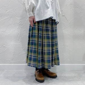 maison de soil WOOL COTTON TWILL WEAVE CHECK MINI PINTUCK FLARED SKIRT