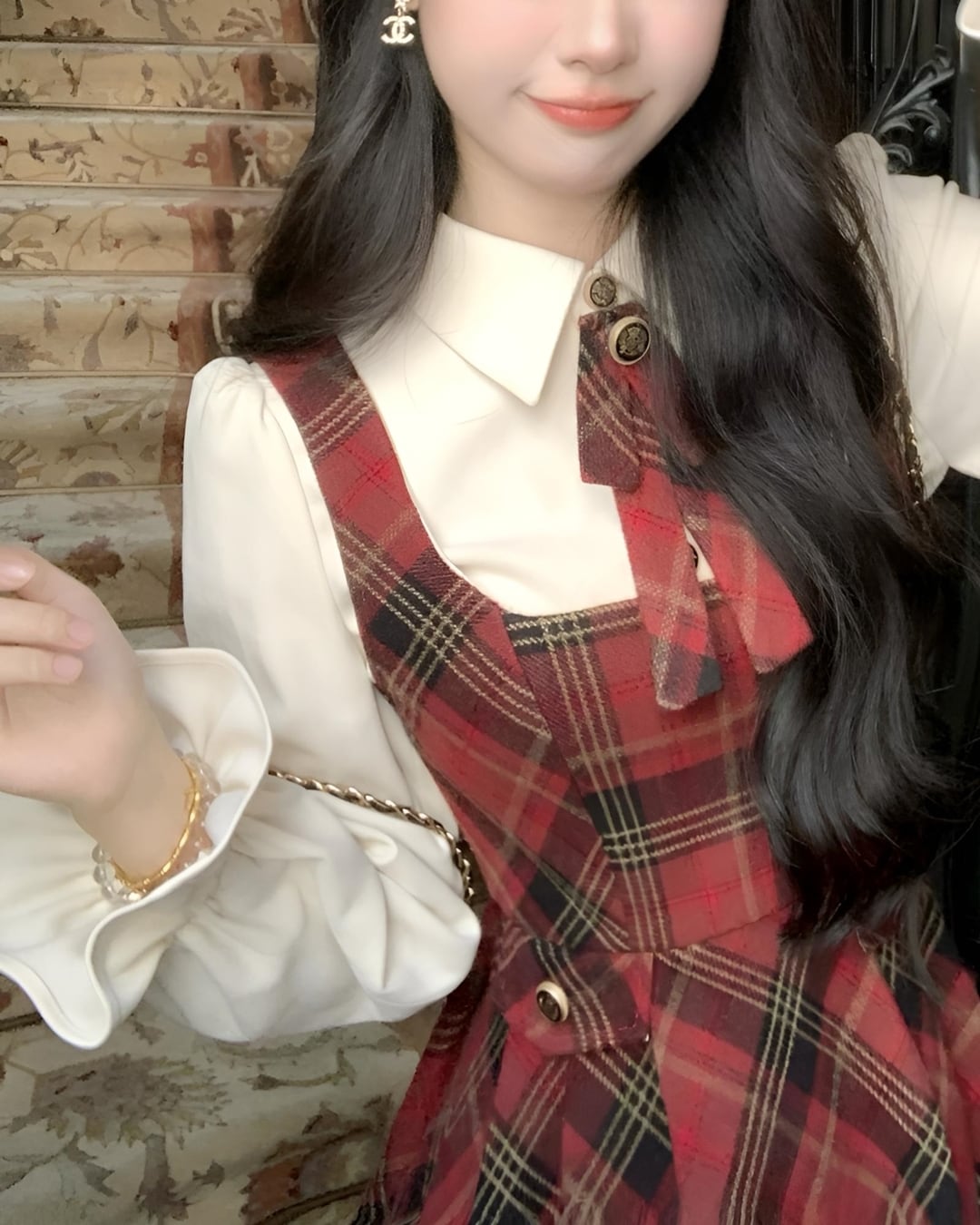 タータンチェックリボンブラウス 24W11079