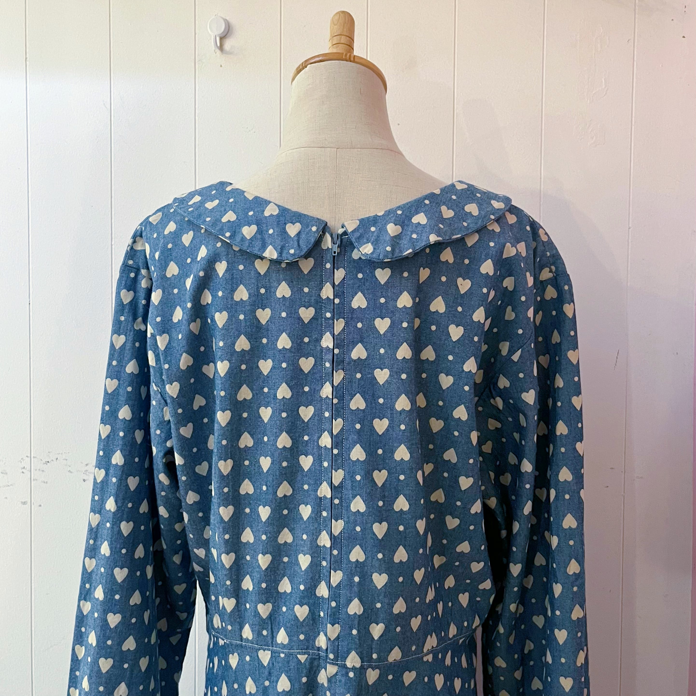 heart dot denim flare one-piece
