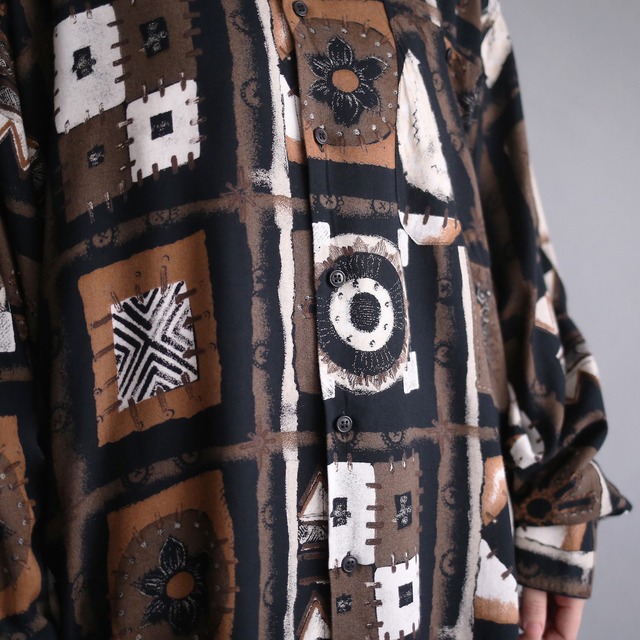 dark modern flower and art pattern loose shirt