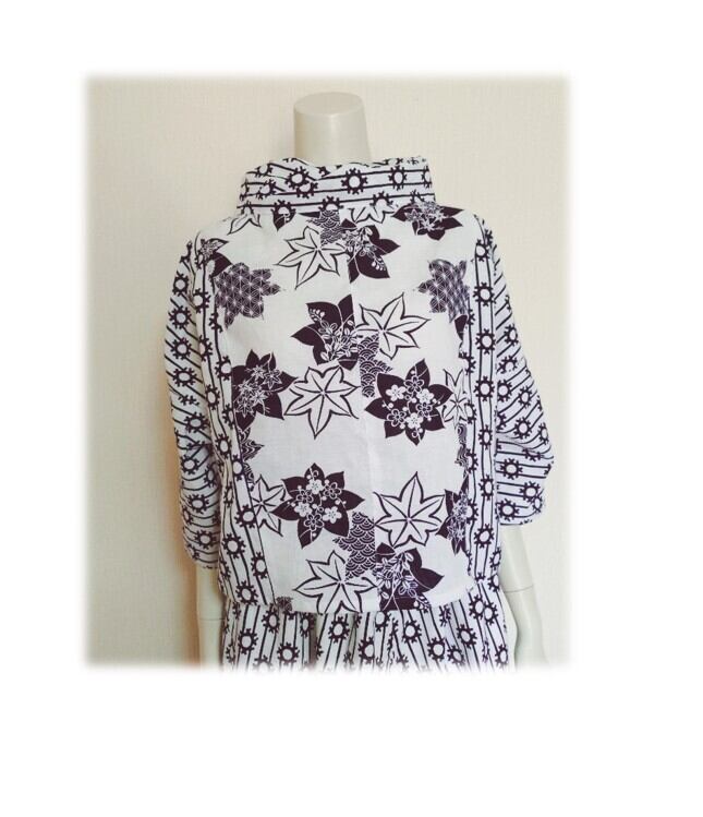 浴衣リメイク　テントラインワンピース 浴衣リメイクテントラインワンピース LL 浴衣リメイクテント