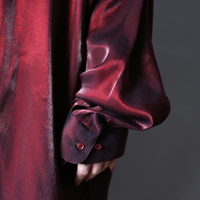 "濡" glossy fabric fry-front band-collar over silhouette shirt