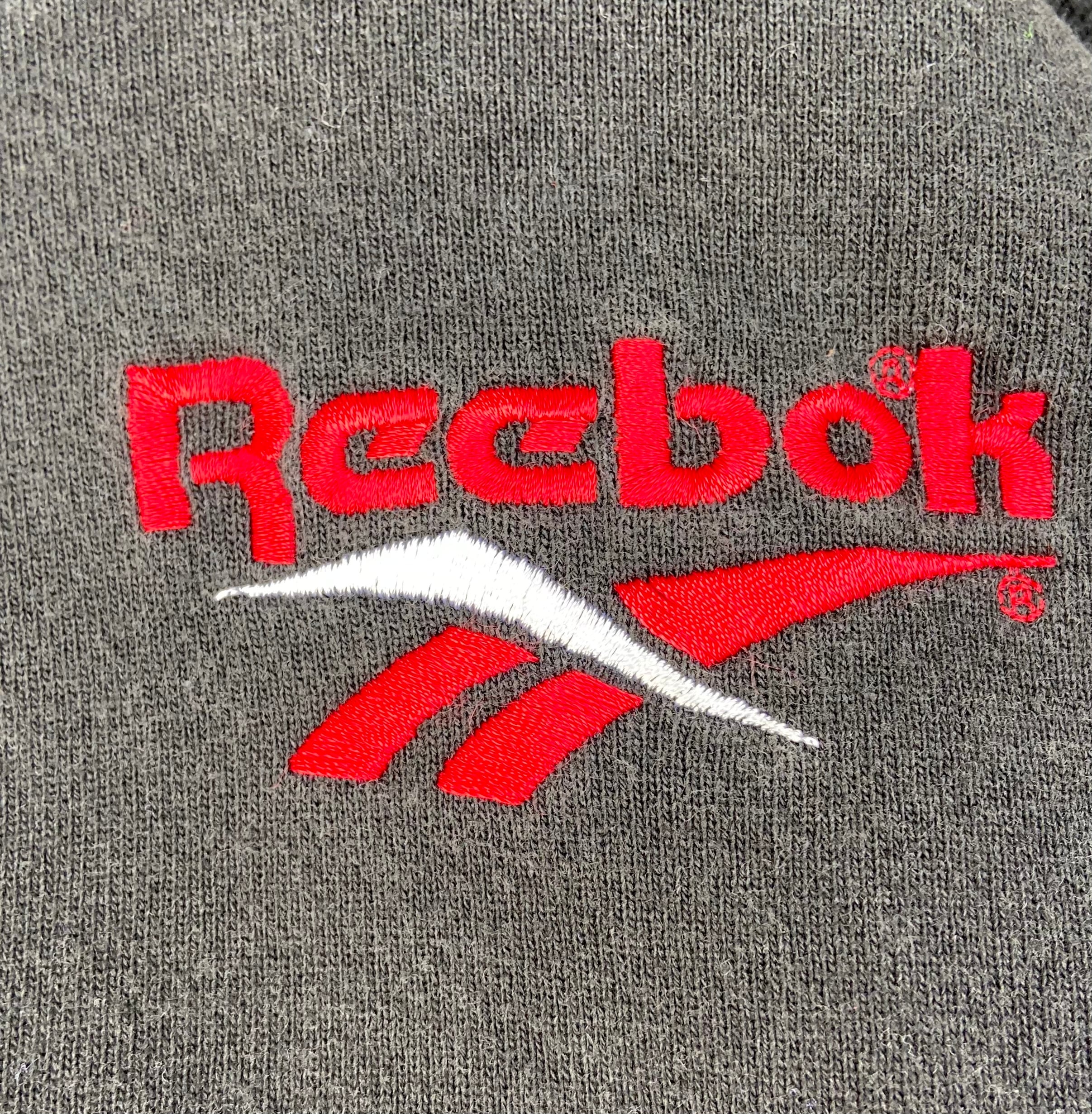 USA製 90s古着 Reebok/リーボック 刺繍ロゴ プルオーバー パーカー 黒