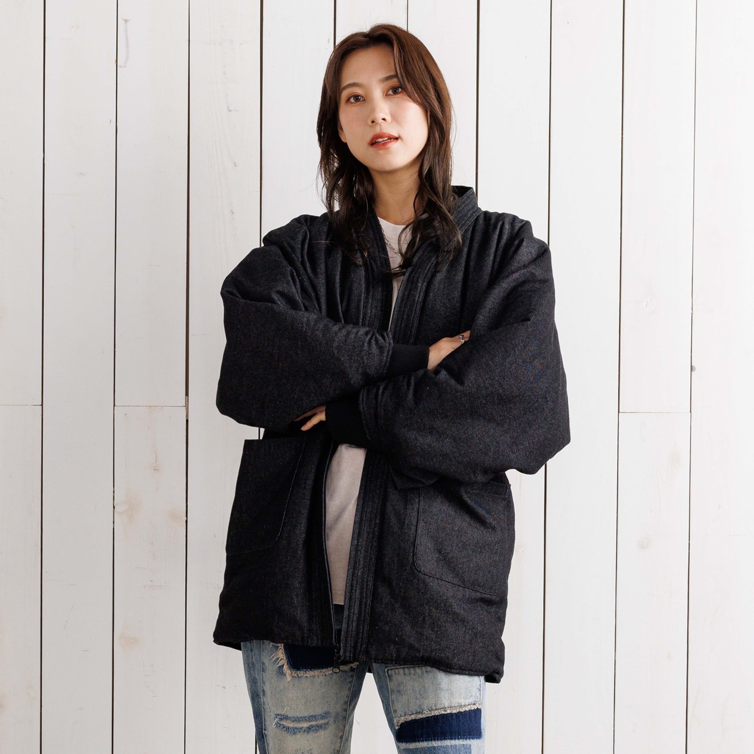 寒風寒波上等デニム半纏（ハンテン）BLACK×BLACK | Godisru