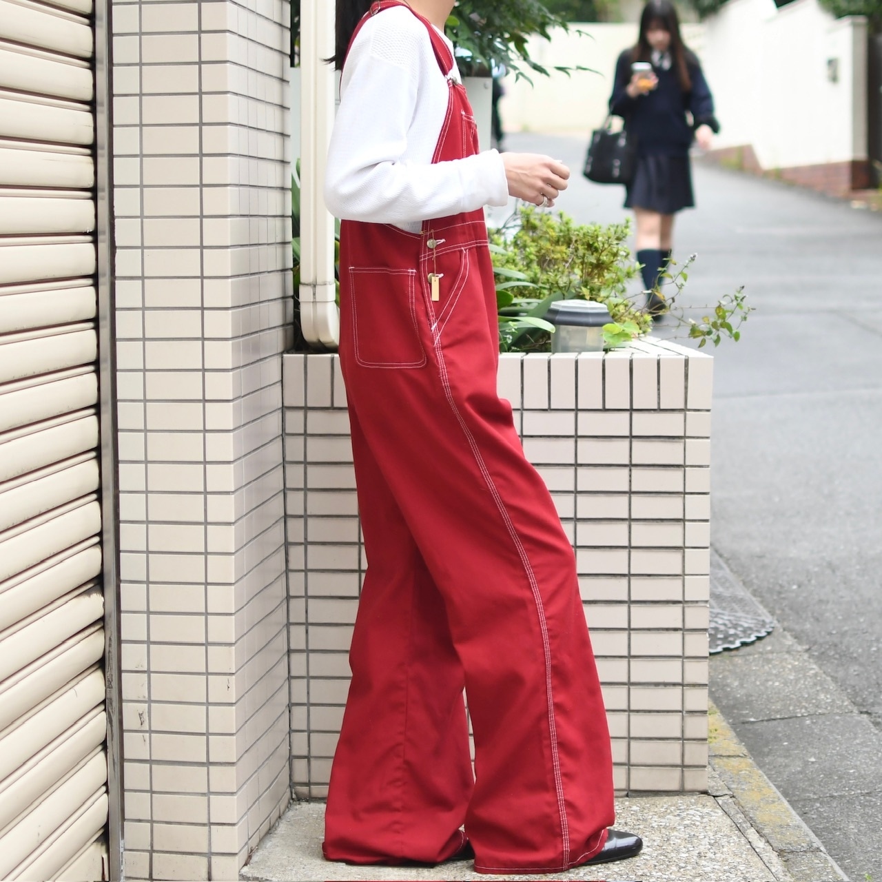 LIBERTY wide flare silhouette overall red