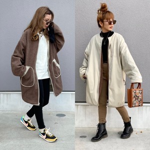 2way多機能ソフトリバーシブルボアouterlongホワイト×ブラウン