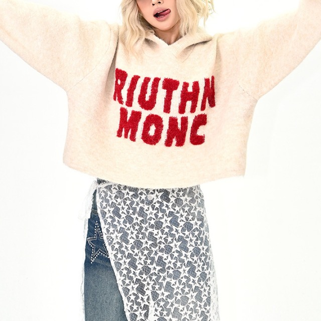 logo cropped knit hoodie　ロゴクロップドニットフーディー　J1365