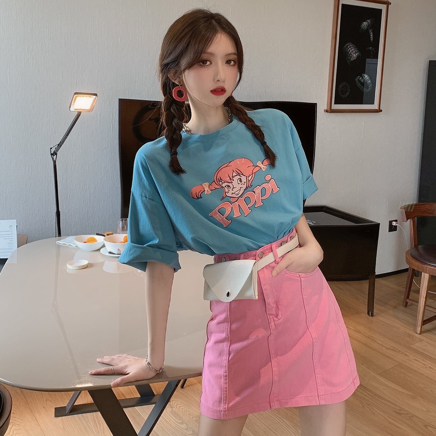 レイクブルー半袖Tシャツ2020年秋新作女性シックバージョンルーズレイジーブラウス女性秋冬インタイド YY-ファッション78791322951