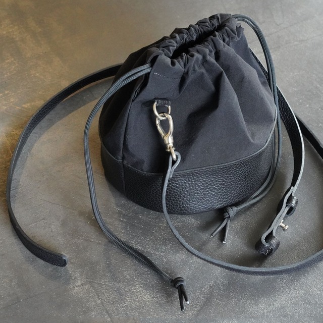 Leather combi Nylon  Drawstring bag