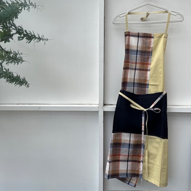 ザンタンエプロン チェック/クリームイエロー/ ネイビー 男女兼用
