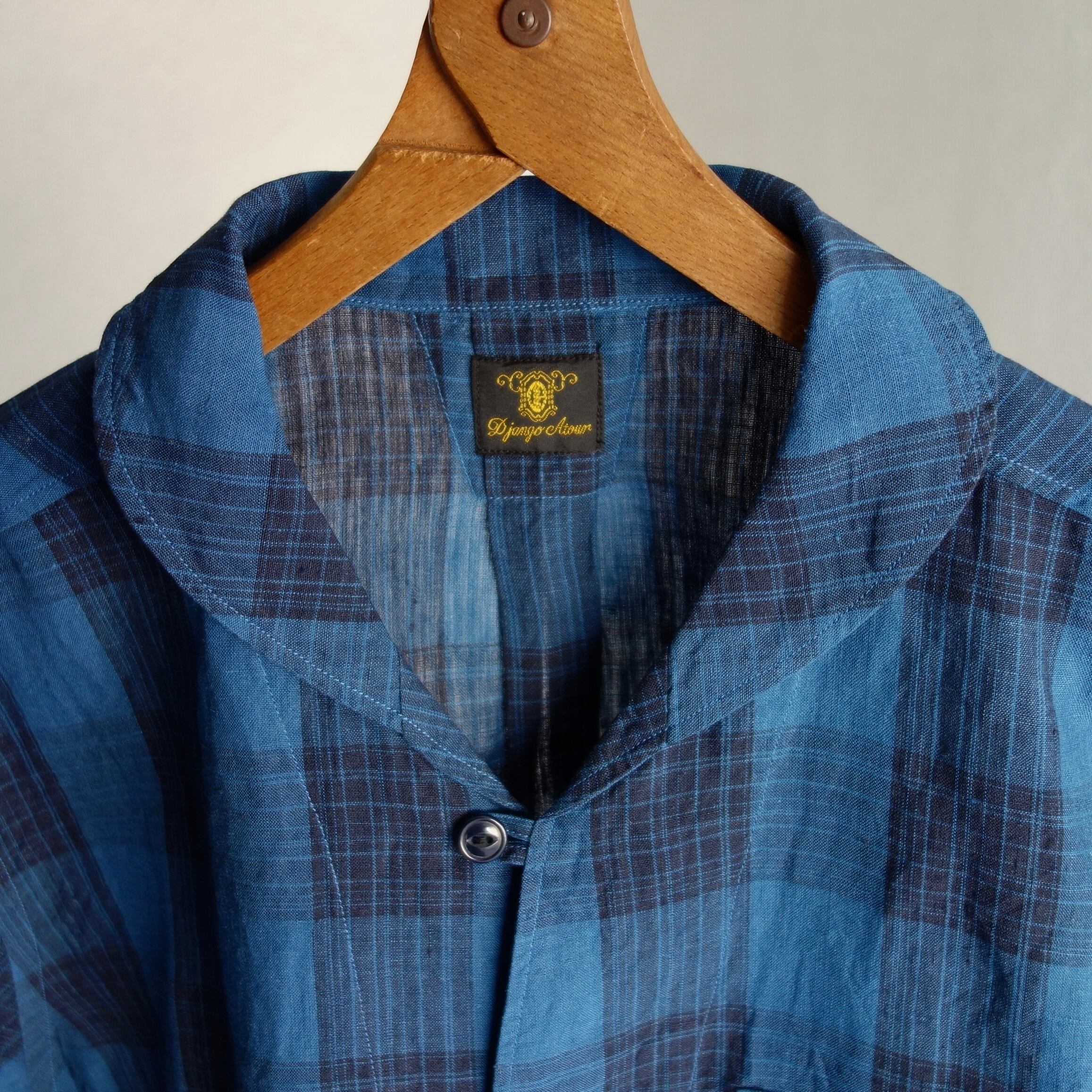 linen shawlcollar halfsleeve shirt / navy x blue