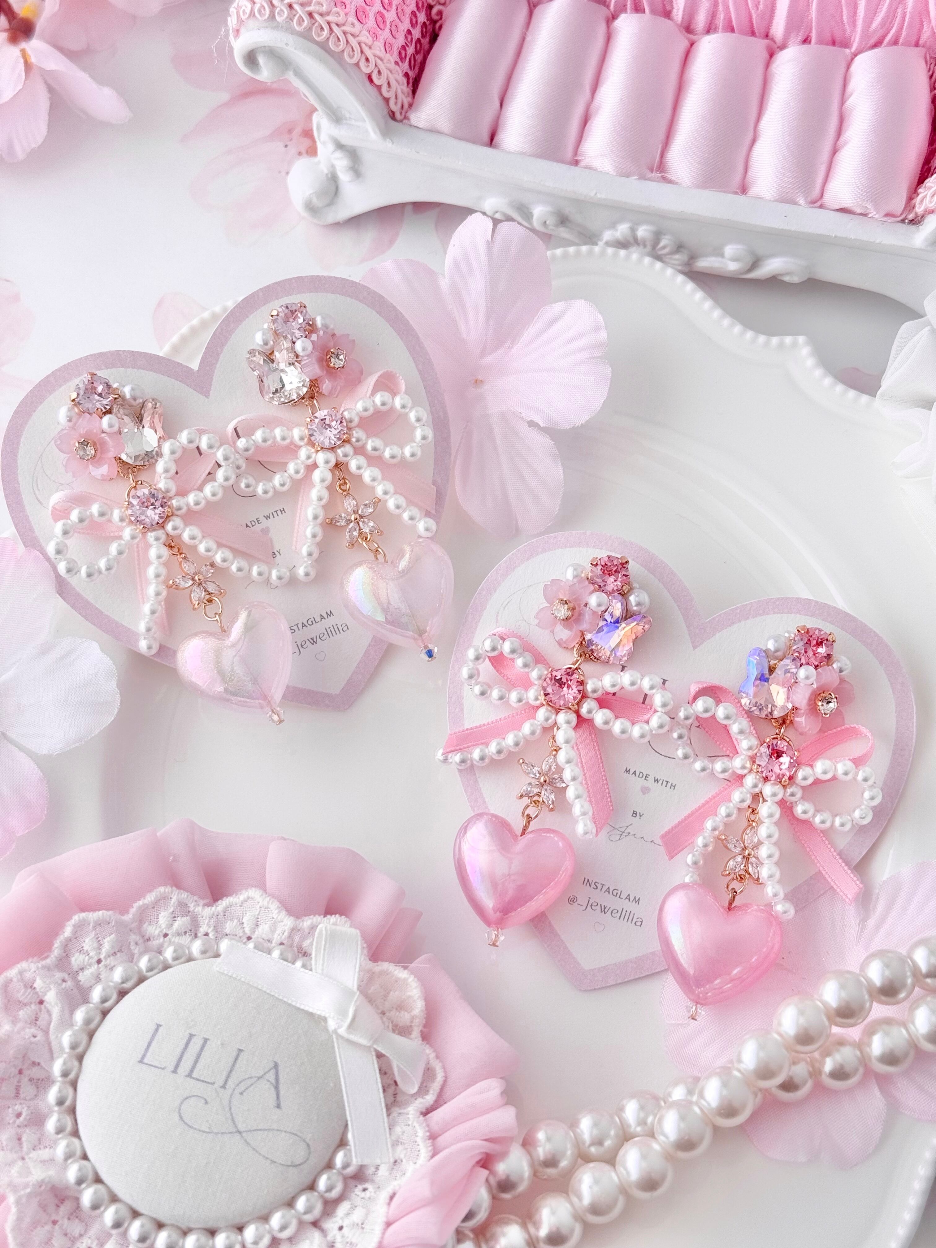 【0228-03】Wpearl ribbon heart #SAKURA
