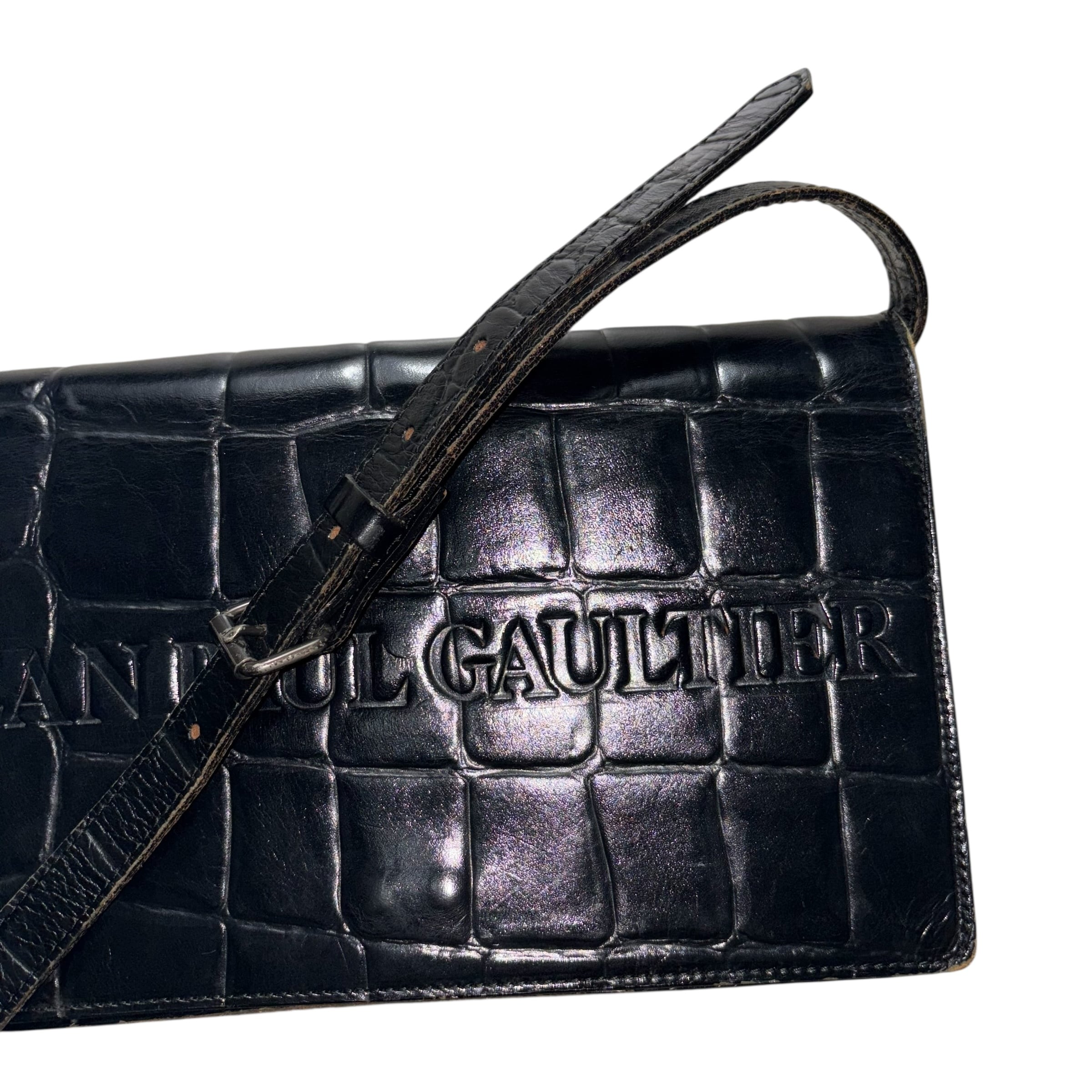 Jean Paul GAULTIER crocodile embossed leather shoulder bag | NOIR