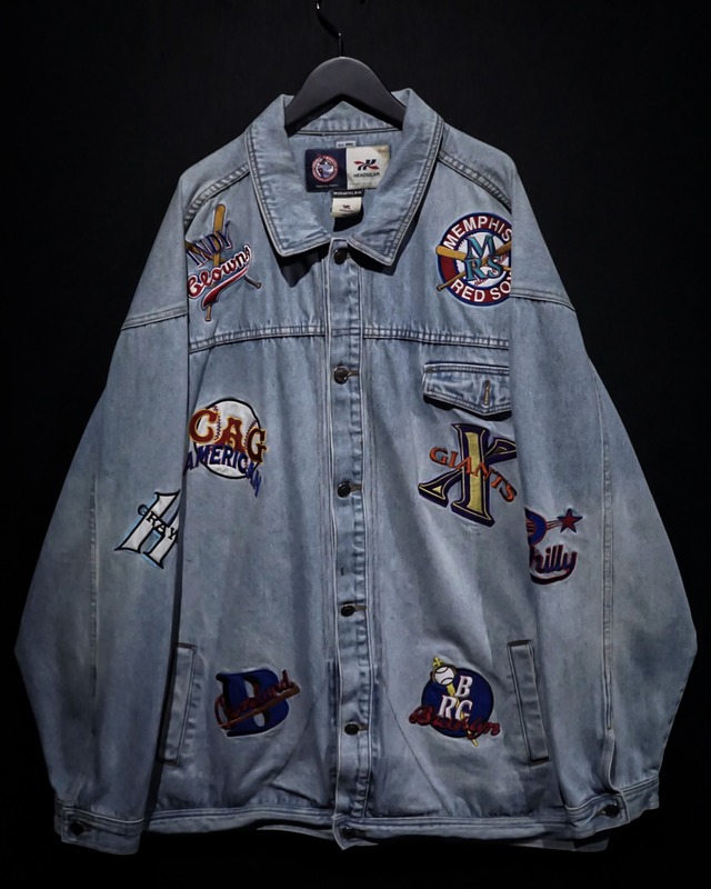 【WEAPON VINTAGE】"Negro League" Various Baseball Patch Vintage Oversized Denim Jacket