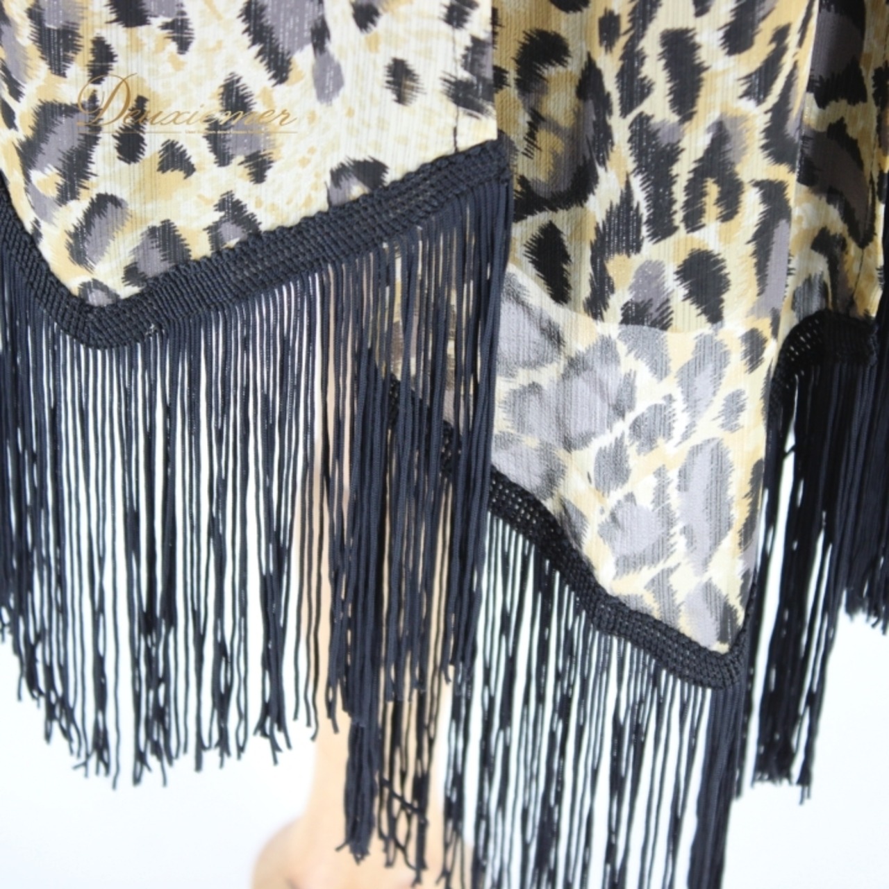 社交ダンス 衣装 ラテン スカート レッスンウェア 練習着 レディース オールシーズン PAPILLON パピヨン 黒 ヒョウ柄 フリンジ ブラック系 ヒョウ柄スカート ダンスウェア フリンジスカート ブラックスカート 講師用 社交ダンス練習着 レディース衣装 スカートL 練習用スカート ポリエステル製 軽やか スタイリッシュ ファスナー付き おしゃれ 可愛い 丈約64cm ウエスト32cm～