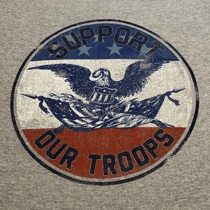 "SUPPORT OUR TROOPS" gray print T-shirts