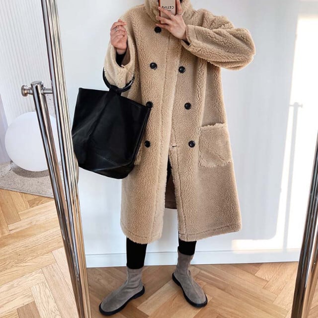 レディース アウター ボアコート 厚手 ミドル ハイネック ジャケット