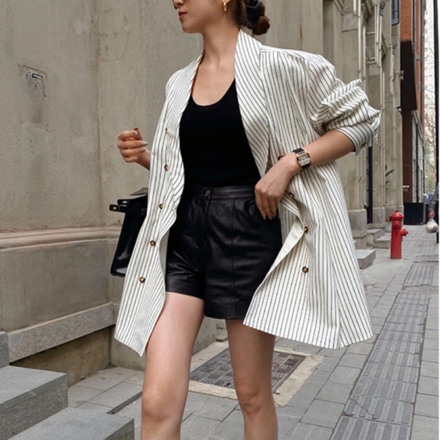 ストライプVネックシャツジャケット　m0021