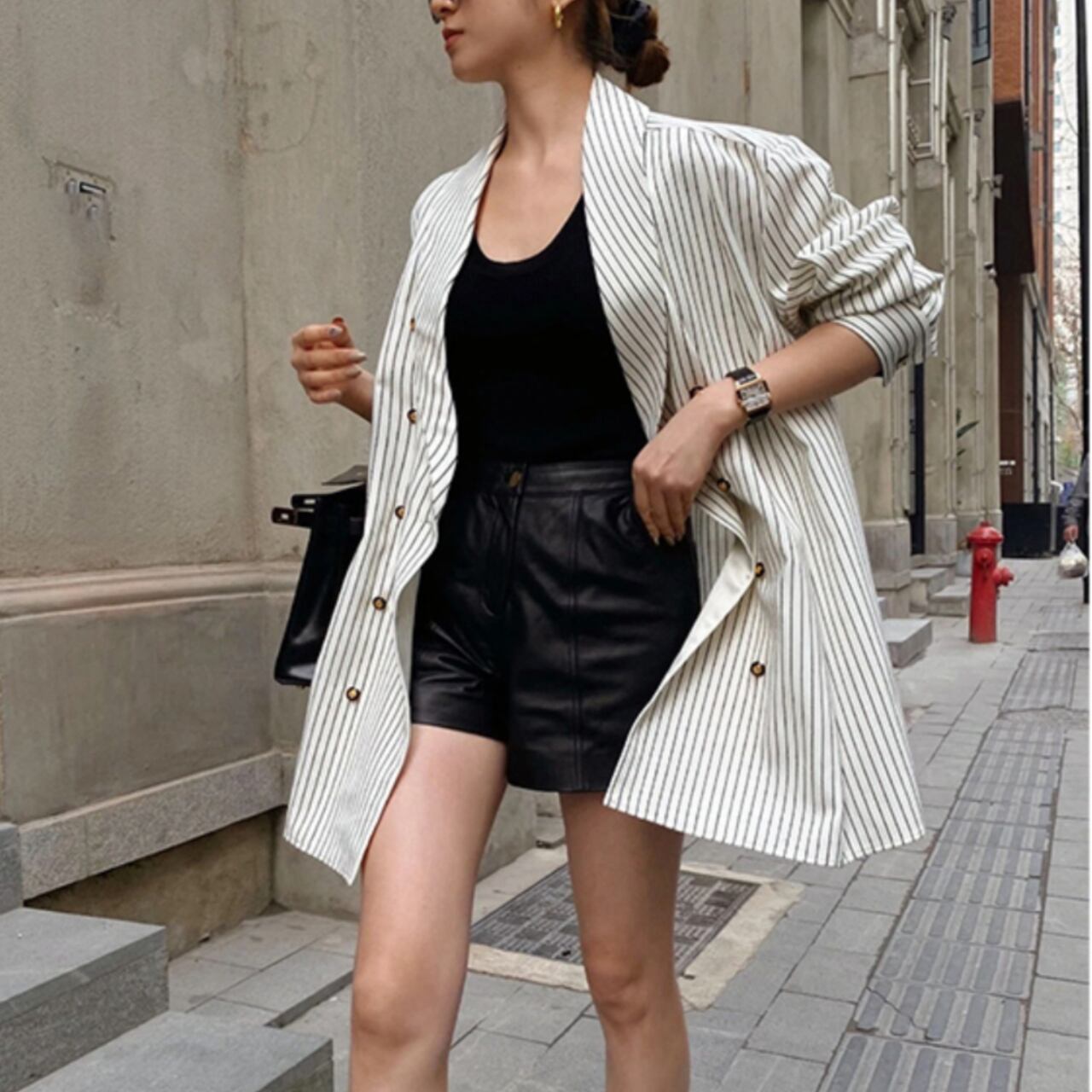 ストライプVネックシャツジャケット m0021