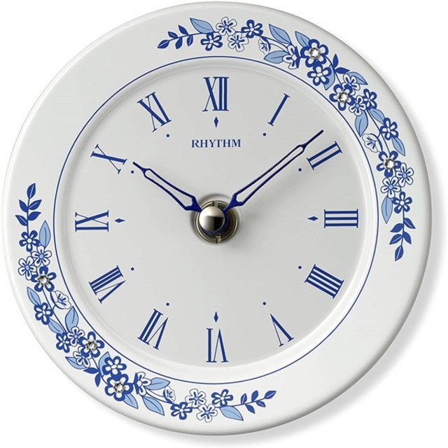 RHYTHM リズム クロック 掛け置き兼用時計 有田焼磁器 勿忘草 小さめ 白 青色絵付仕上  4SG802SR04